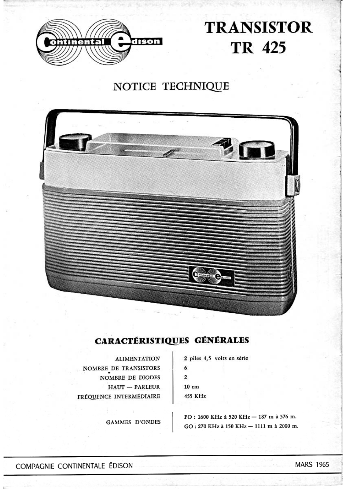 Continental Edison TR-425 Schematic