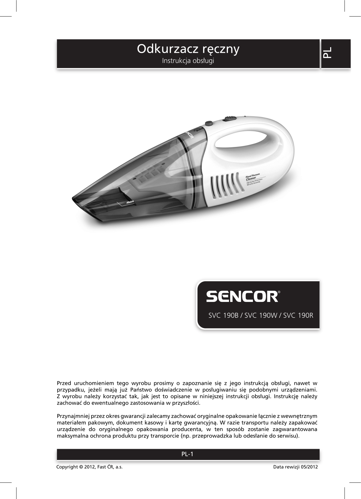 Sencor SVC 190R User Manual