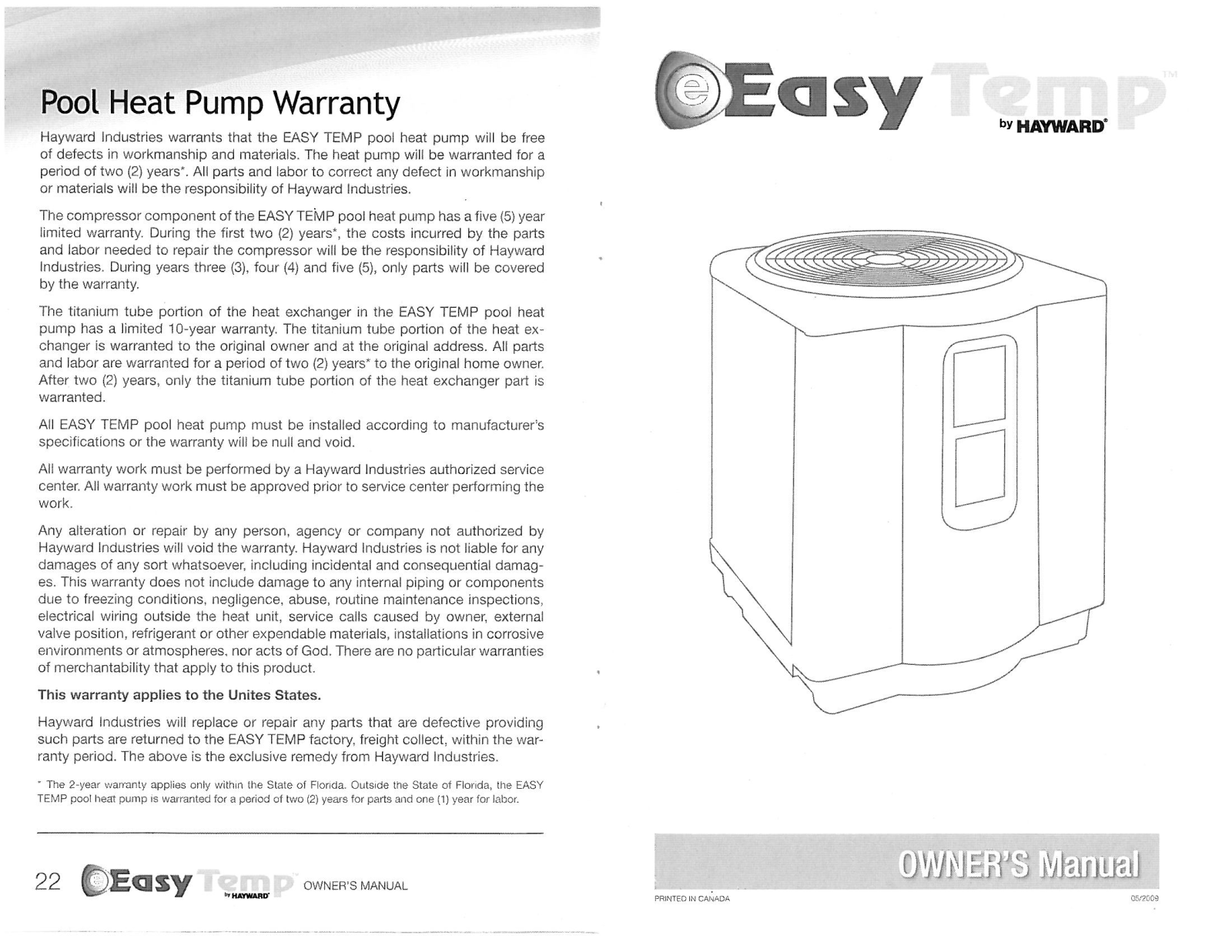 HAYWARD R-22 User Manual