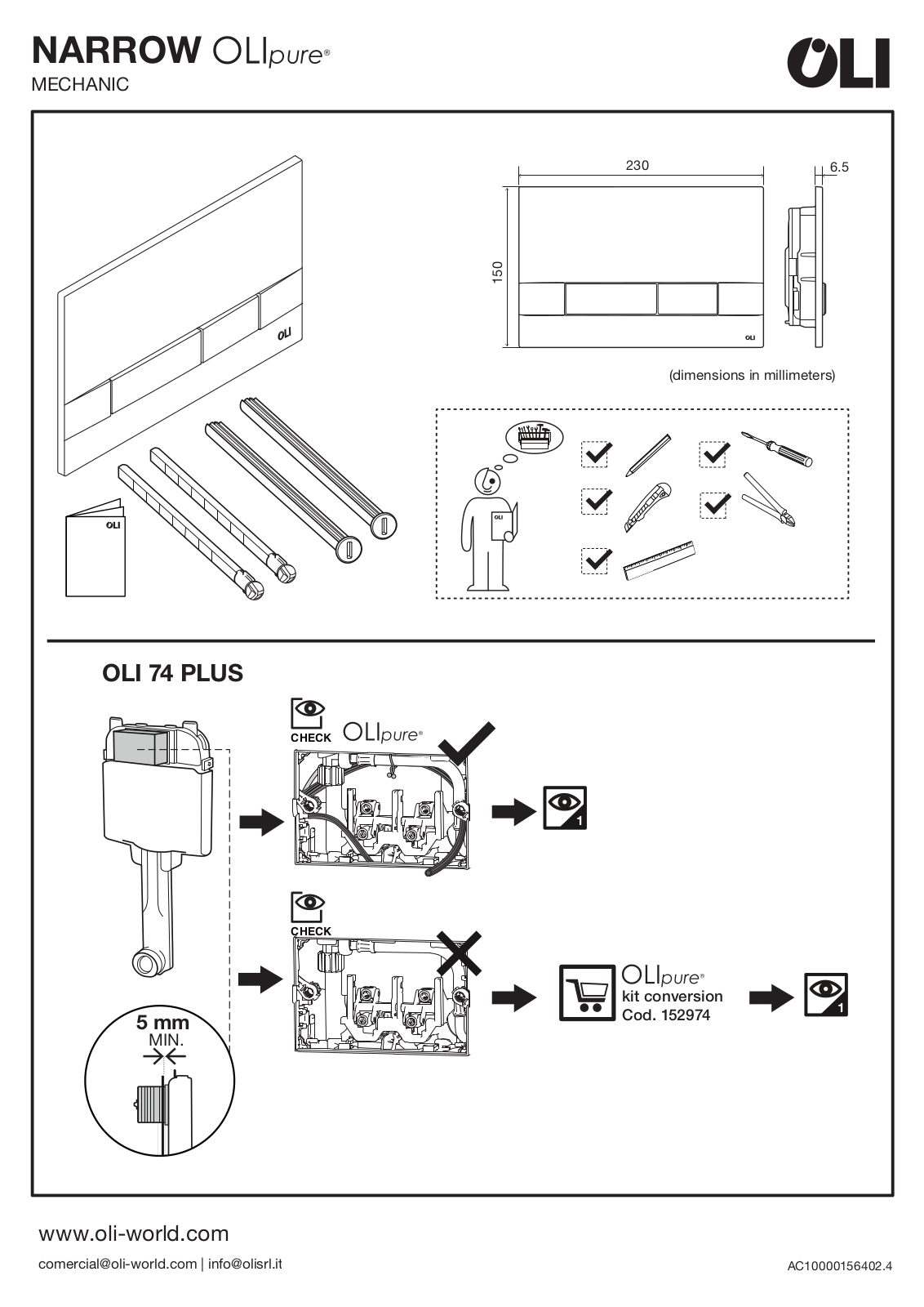 OLI NARROW MECHANIC Installation guide