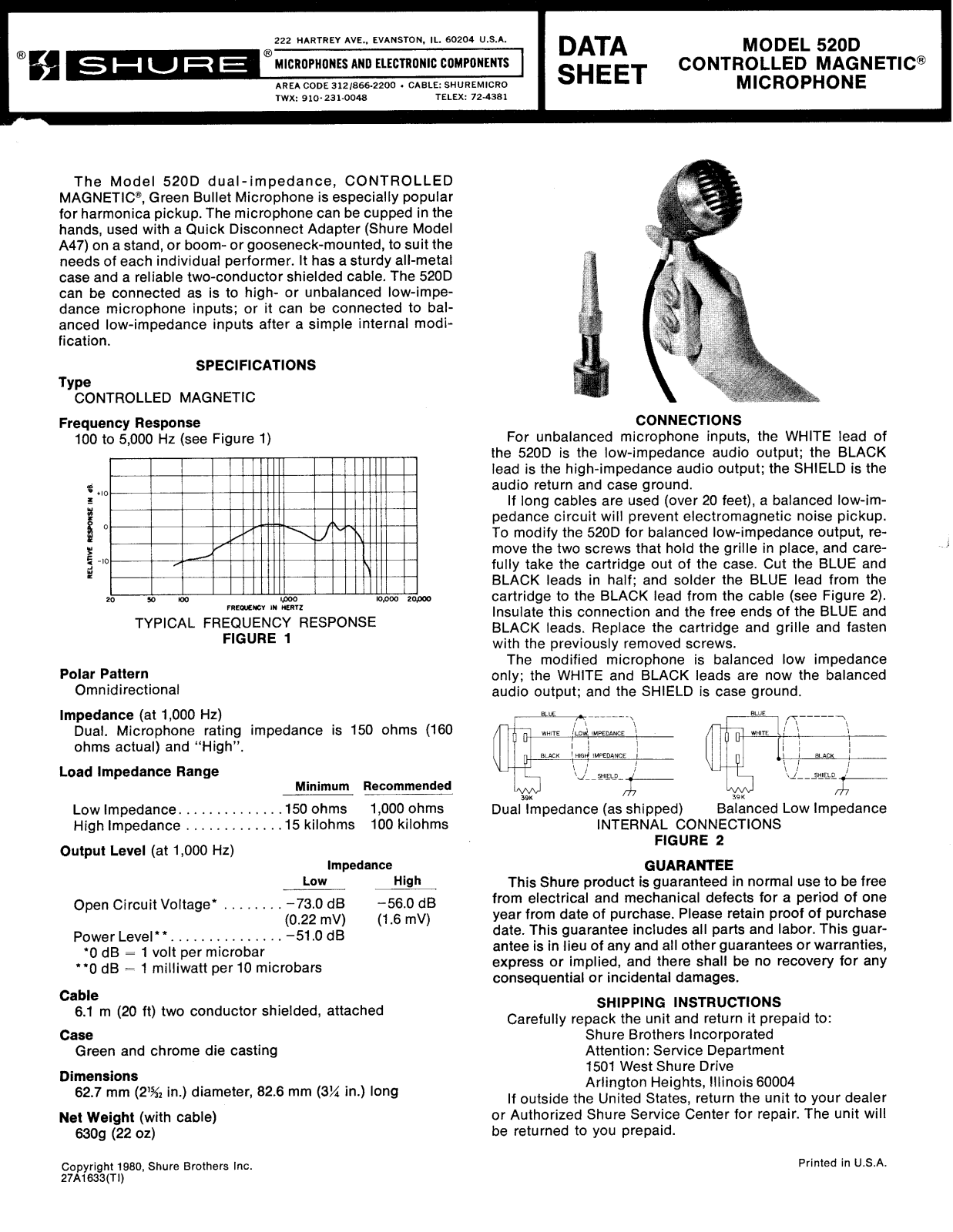 Shure 520D Data Sheet - ManualMachine.com