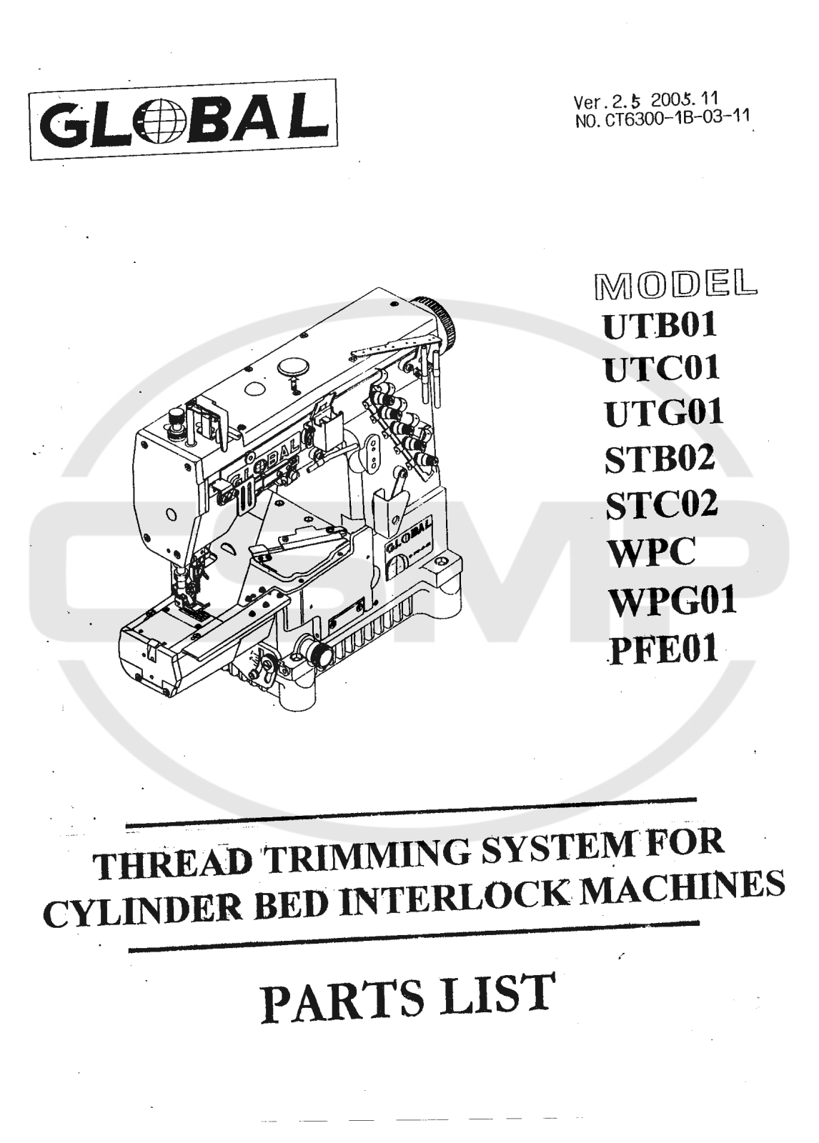 Global UTB01, UTC01, UTG01, STB02, STC02 Parts Book