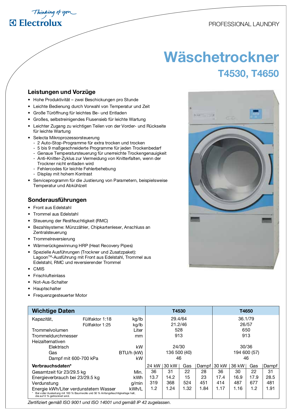 Electrolux T4530, T4650 DATASHEET