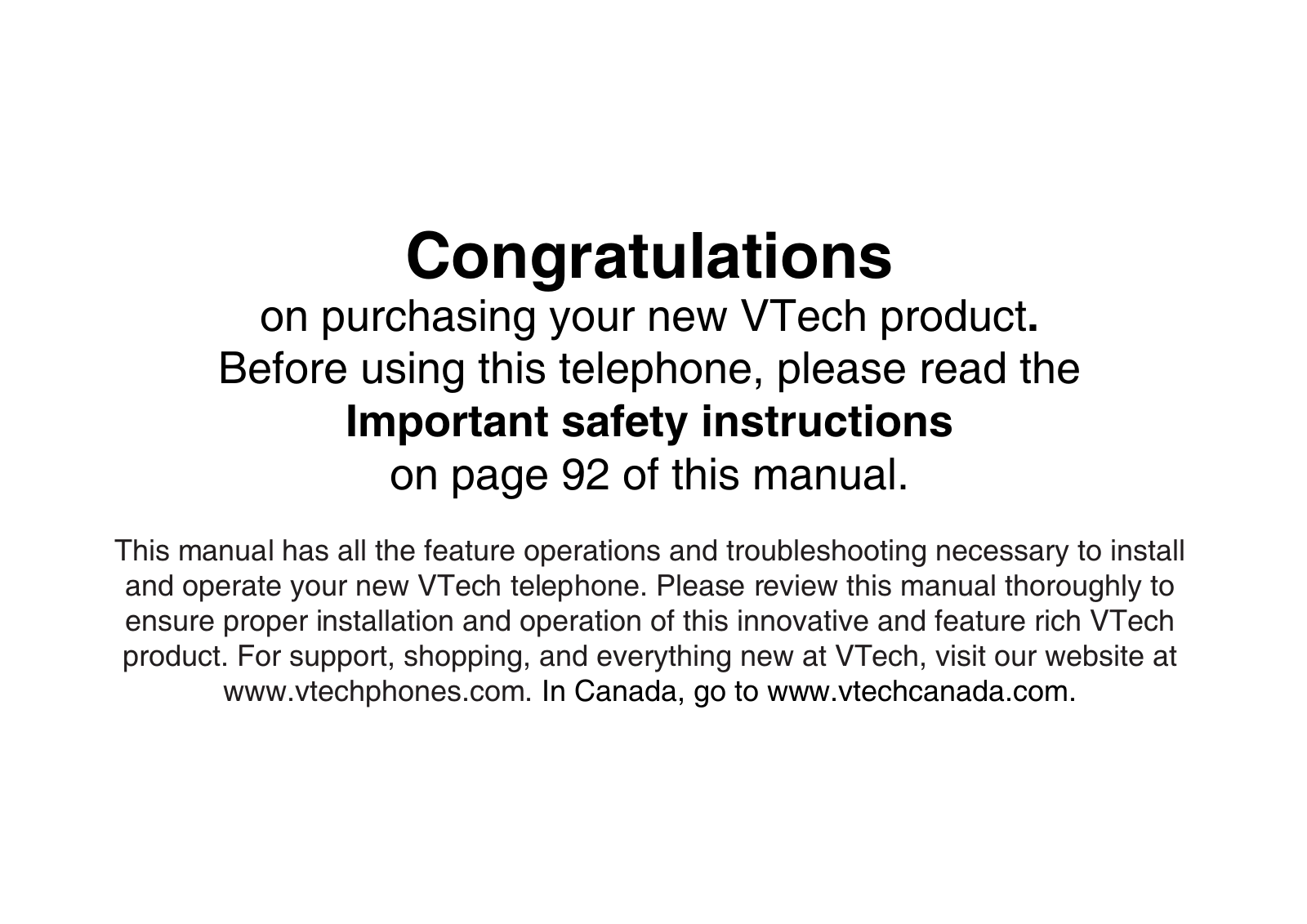 VTech Telecommunications 80-6292-00 Users manual