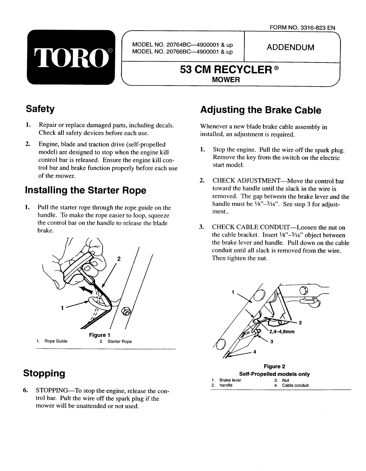 Toro 20764BC, 20766BC Addendum