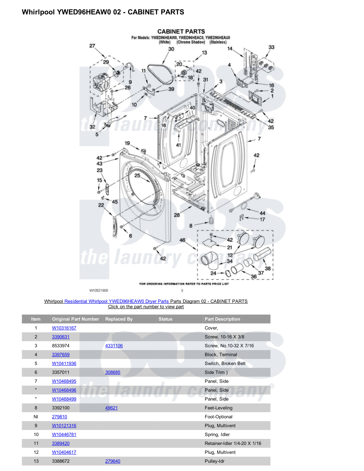 Whirlpool YWED96HEAW0 Parts Diagram