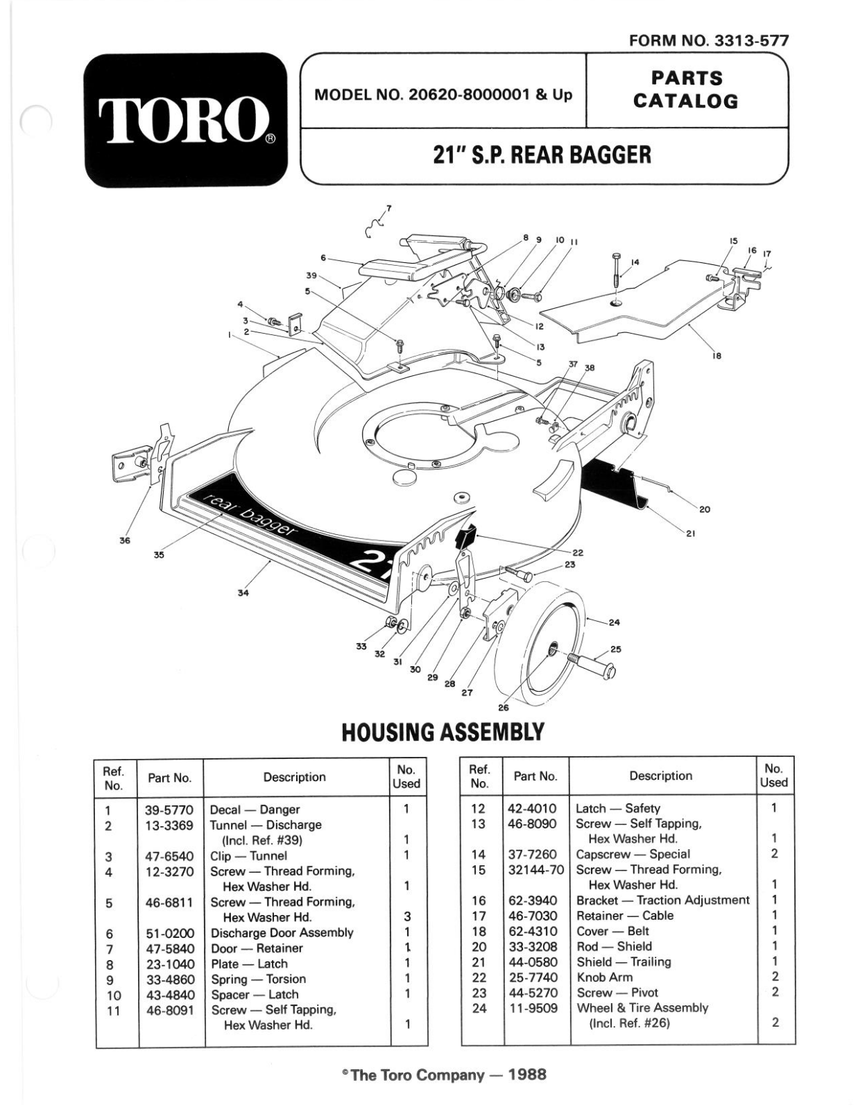 Toro 20620 Parts Catalogue