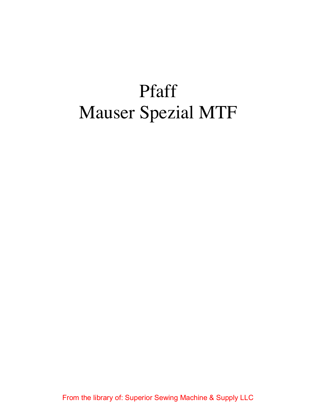 Mauser Spezial MTF User Manual