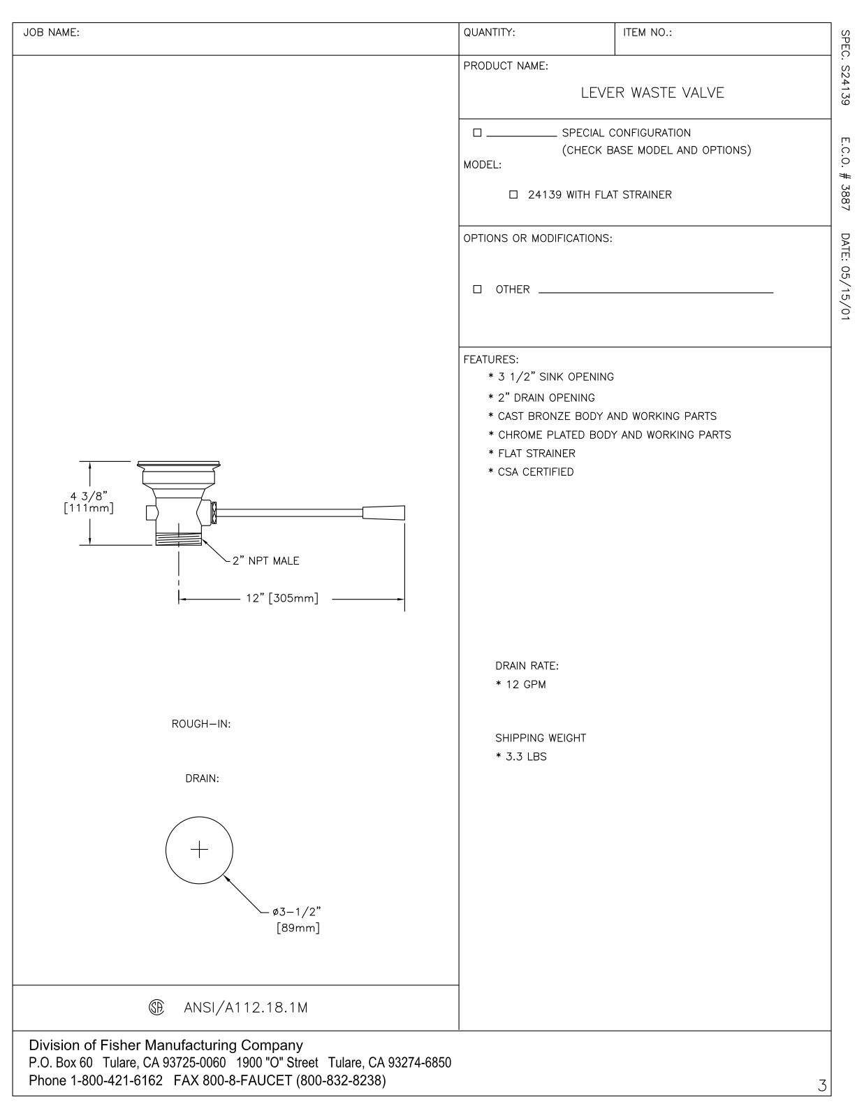 Fisher Manufacturing 24139 User Manual