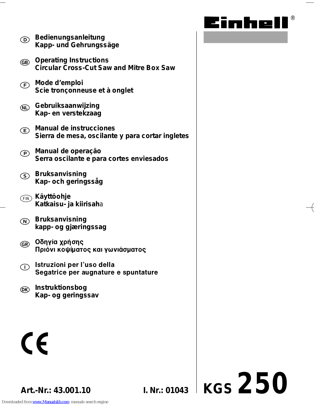 EINHELL KGS 250 Operating Instructions Manual