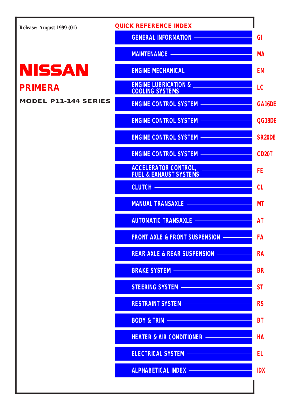 Nissan Primera 2000 User Manual