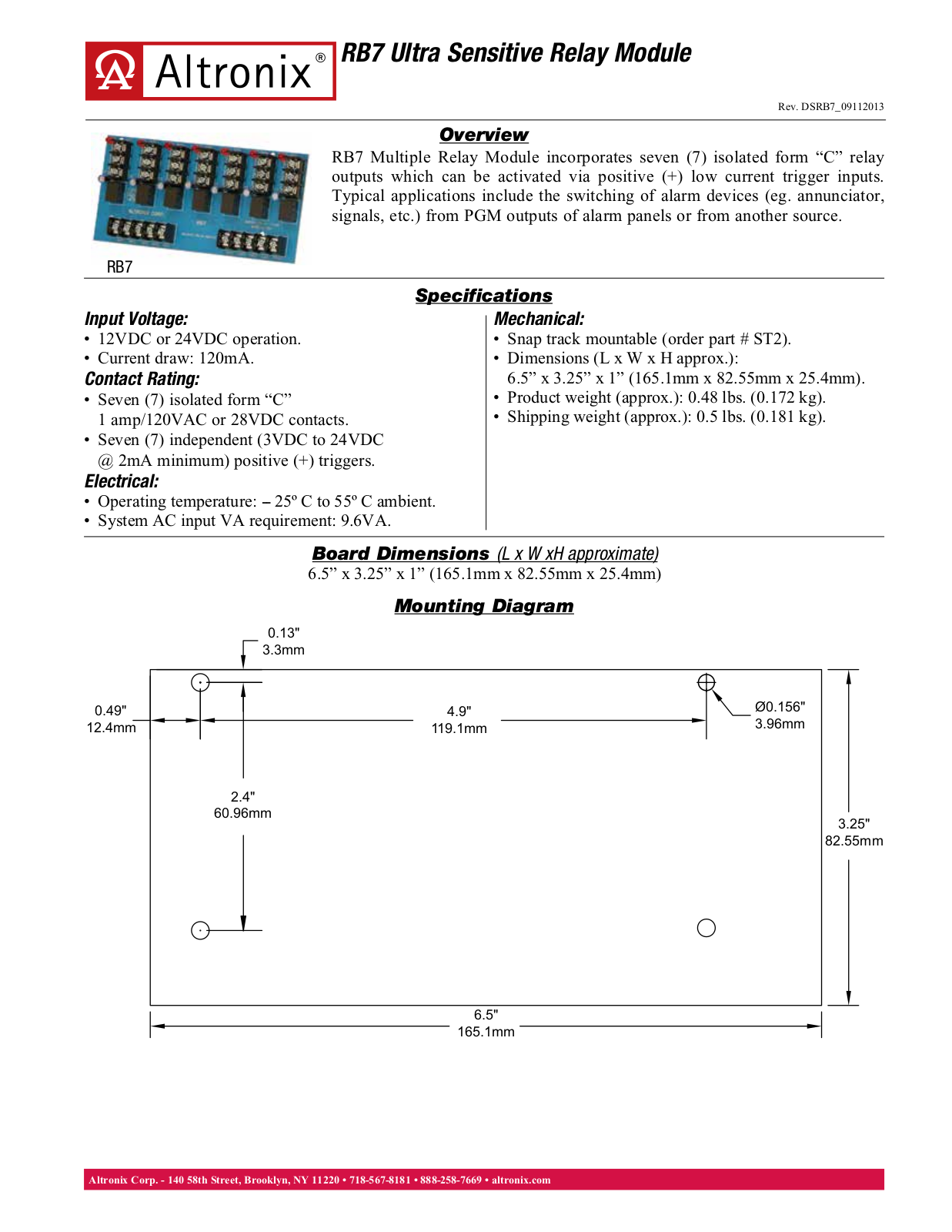 Altronix RB7 Data Sheet