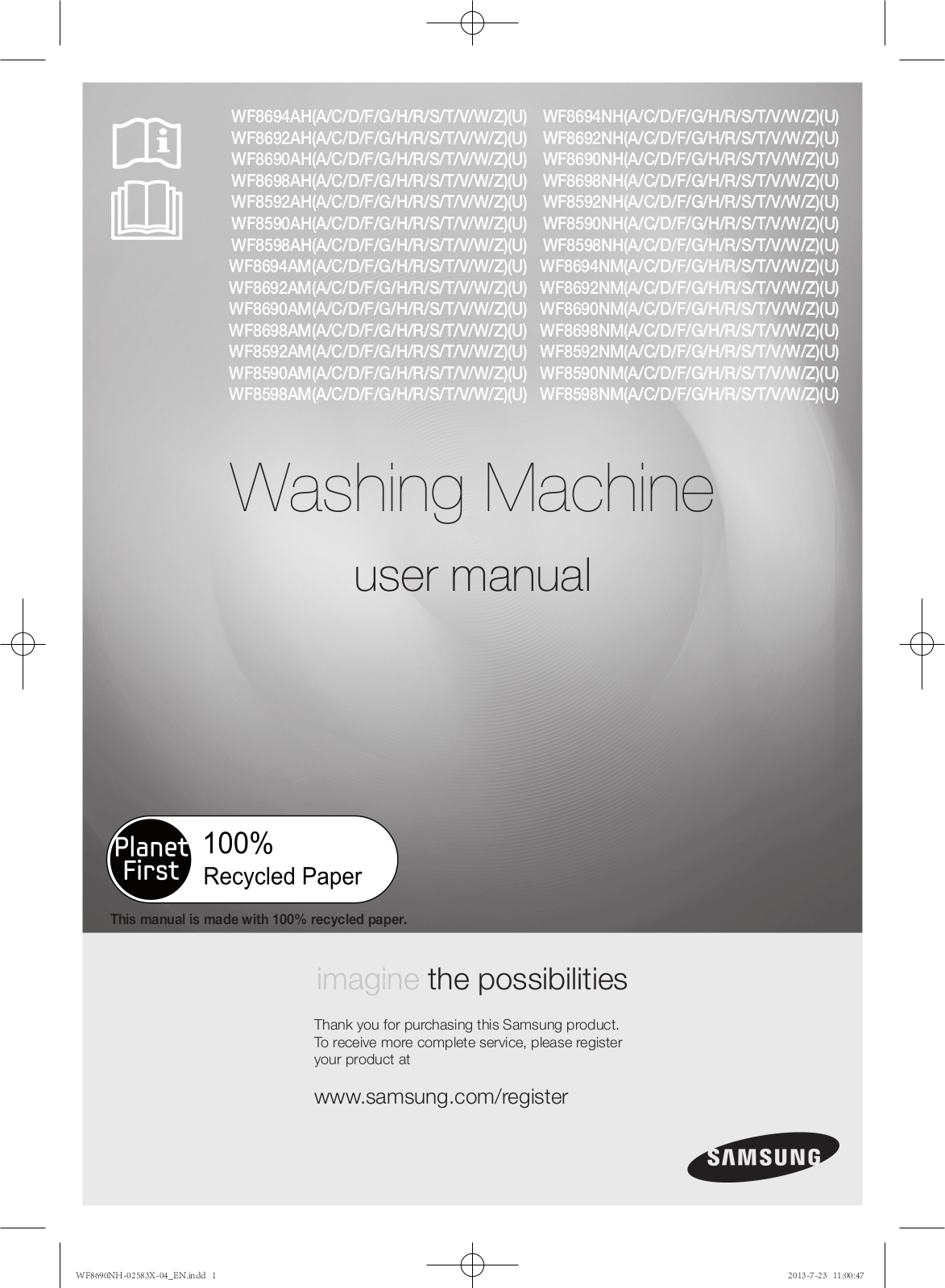 Samsung WF8698AM series, WF8692AM series, WF8592NH series, WF8690AM series, WF8694NM series User Manual