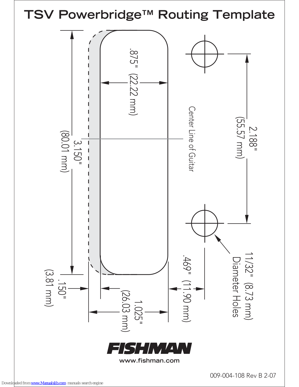 Fishman TSV POWERBRIDGE - ROUTING, TSV POWERBRIDGE Template Manual