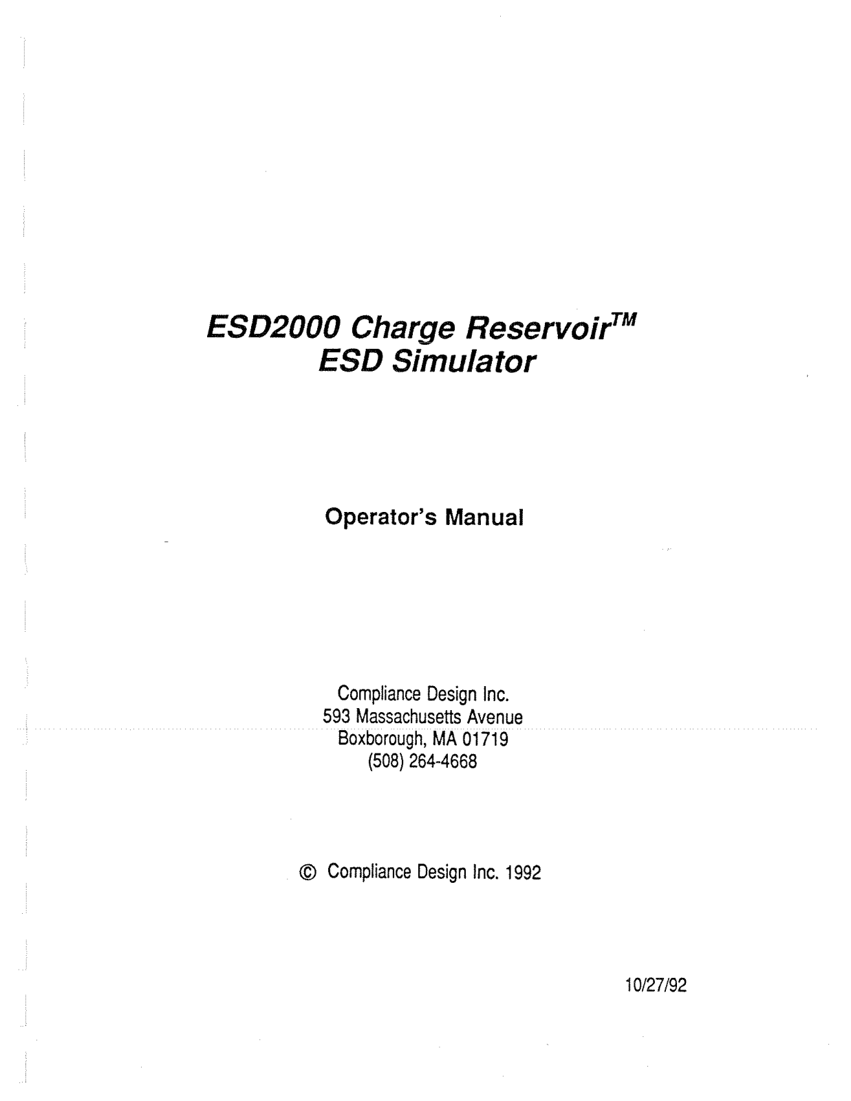 Compliance Design ESD2000 User Manual