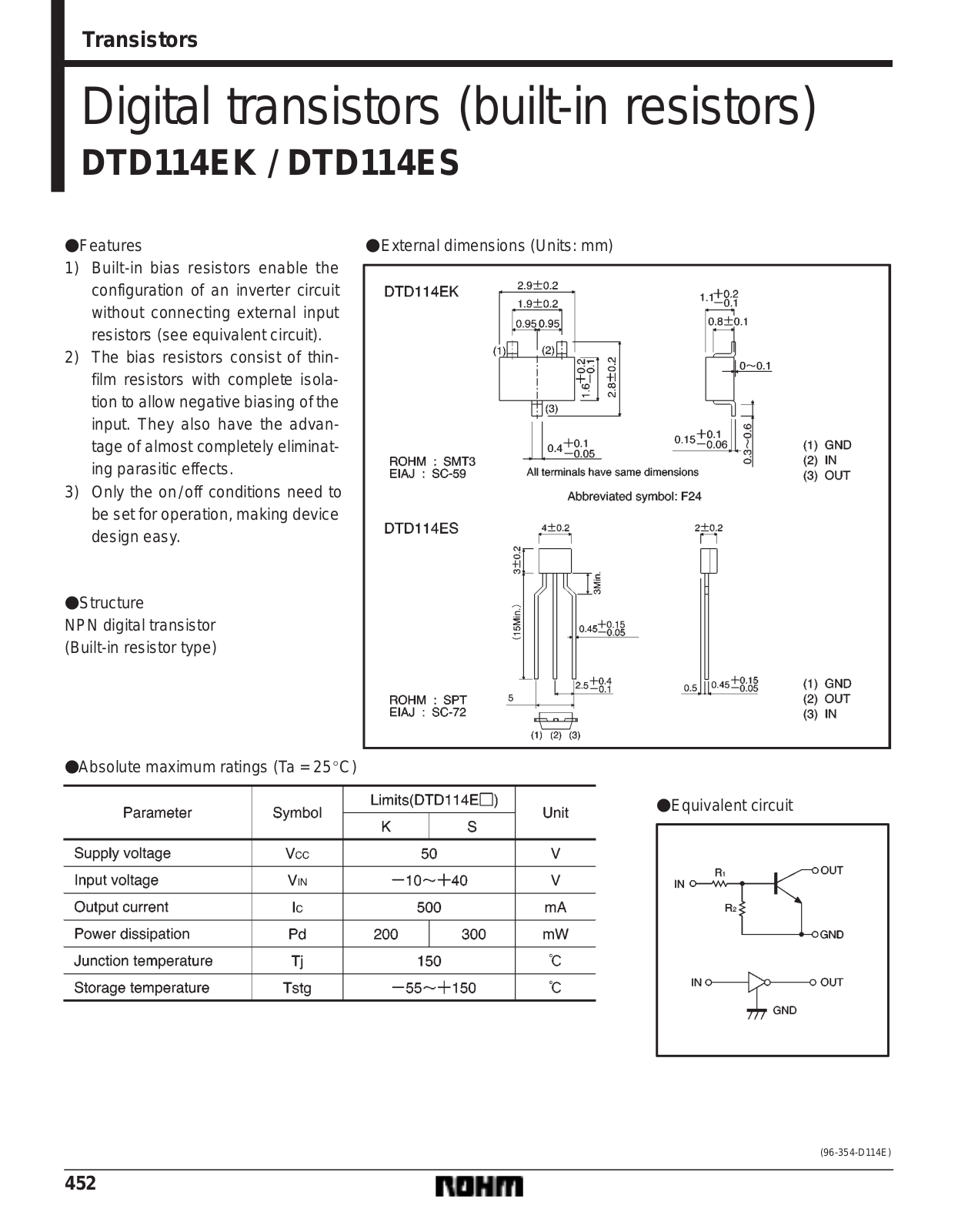 ROHM DTD114ES, DTD114EK Datasheet