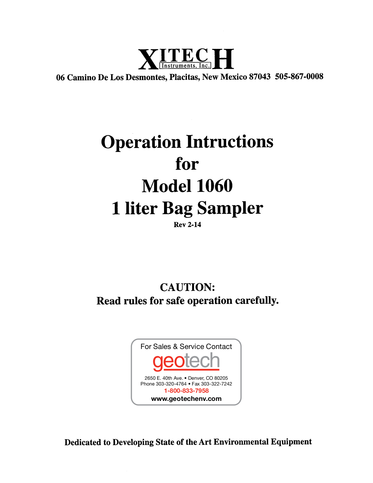 Xiitech 1060 Operation Intructions - ManualMachine.com