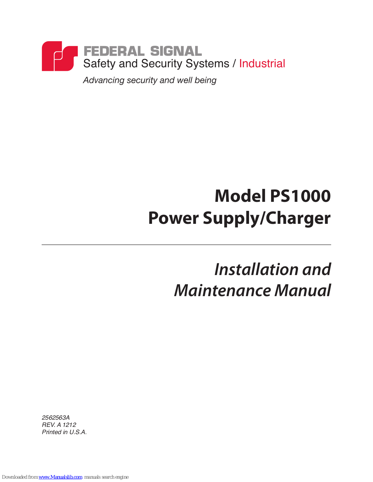 Federal Signal Corporation PS1000 Installation And Maintenance Manual