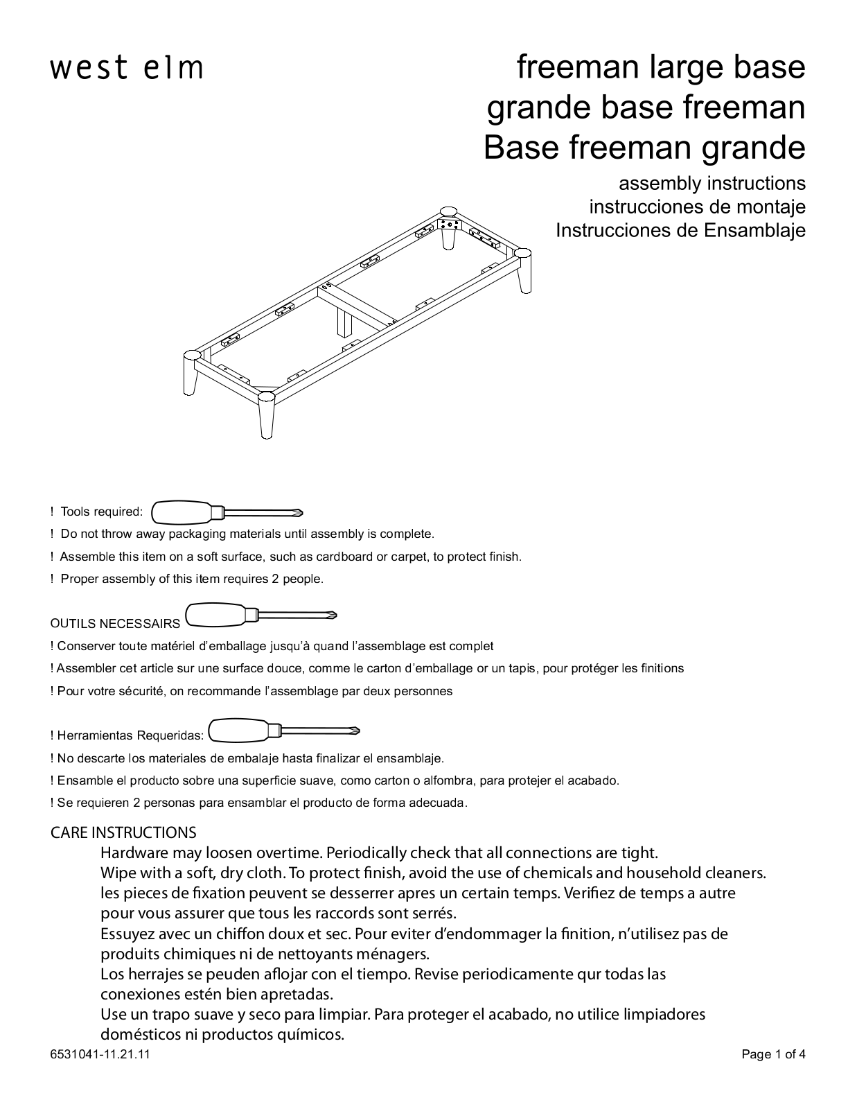 West Elm Freeman Double Base Assembly Instruction