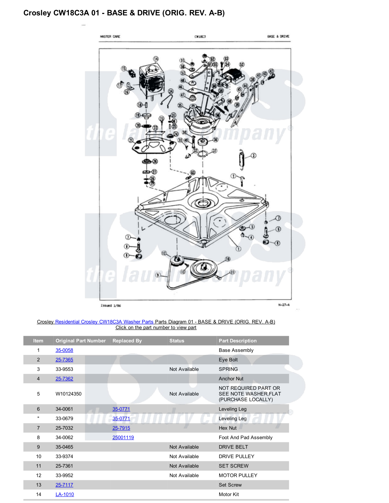 Crosley CW18C3A Parts Diagram