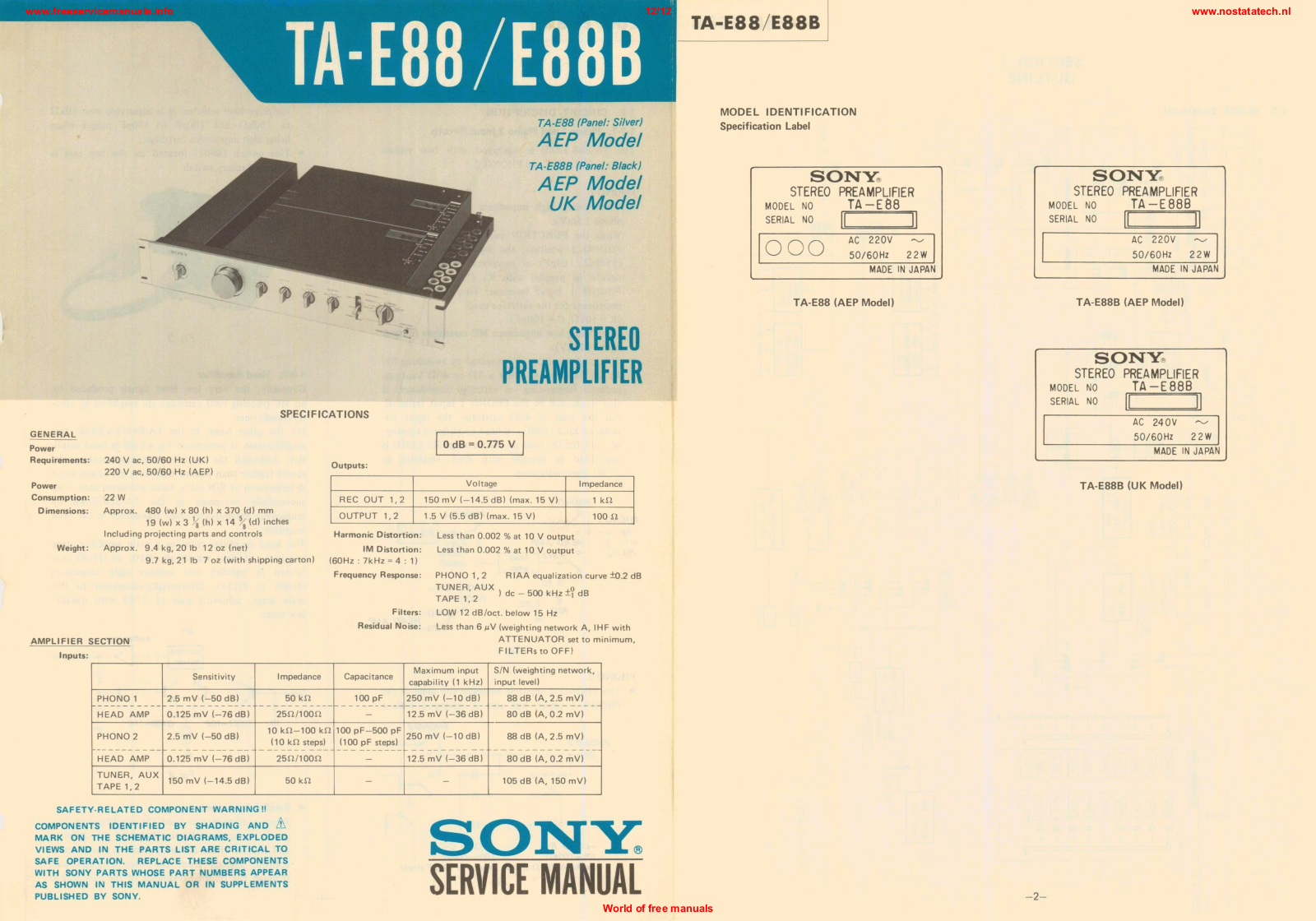 Sony TA-E88, TA-E88B, CDP-M43, CDP-M54, TCM-77V Service Manual