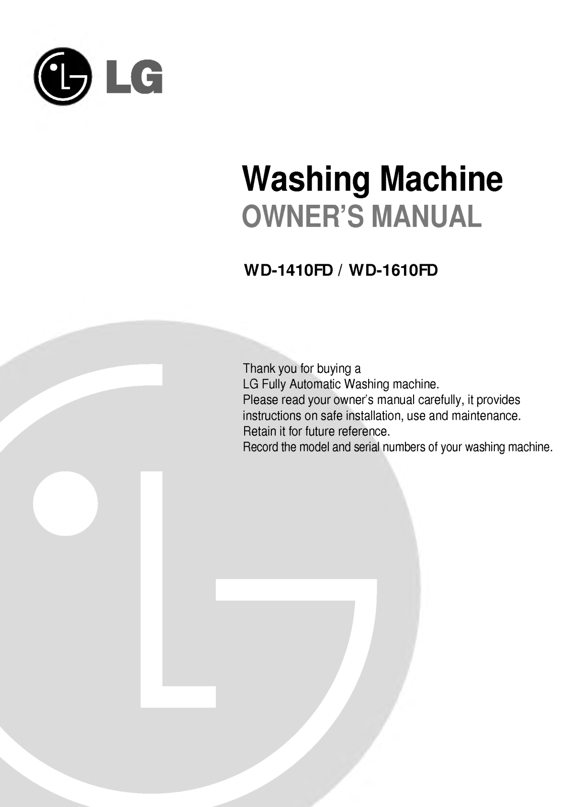 LG WD-1610FD User Manual