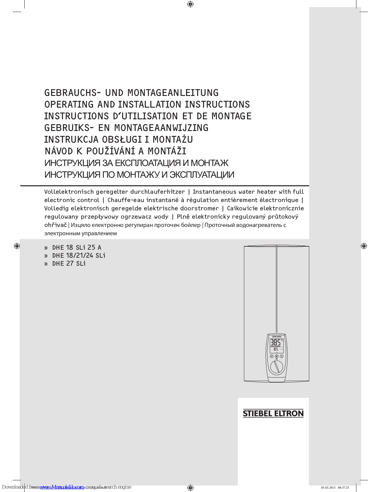 STIEBEL ELTRON DHE?18 SLi 25 A, DHE?27 SLi, DHE?18/21/24 SLi Operating And Installation Instructions