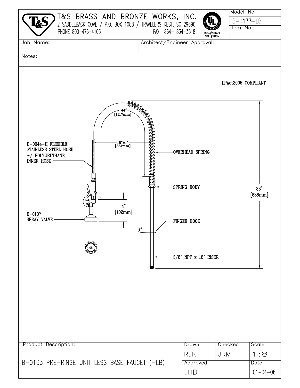 T & S Brass & Bronze Works B-0133-LB General Manual