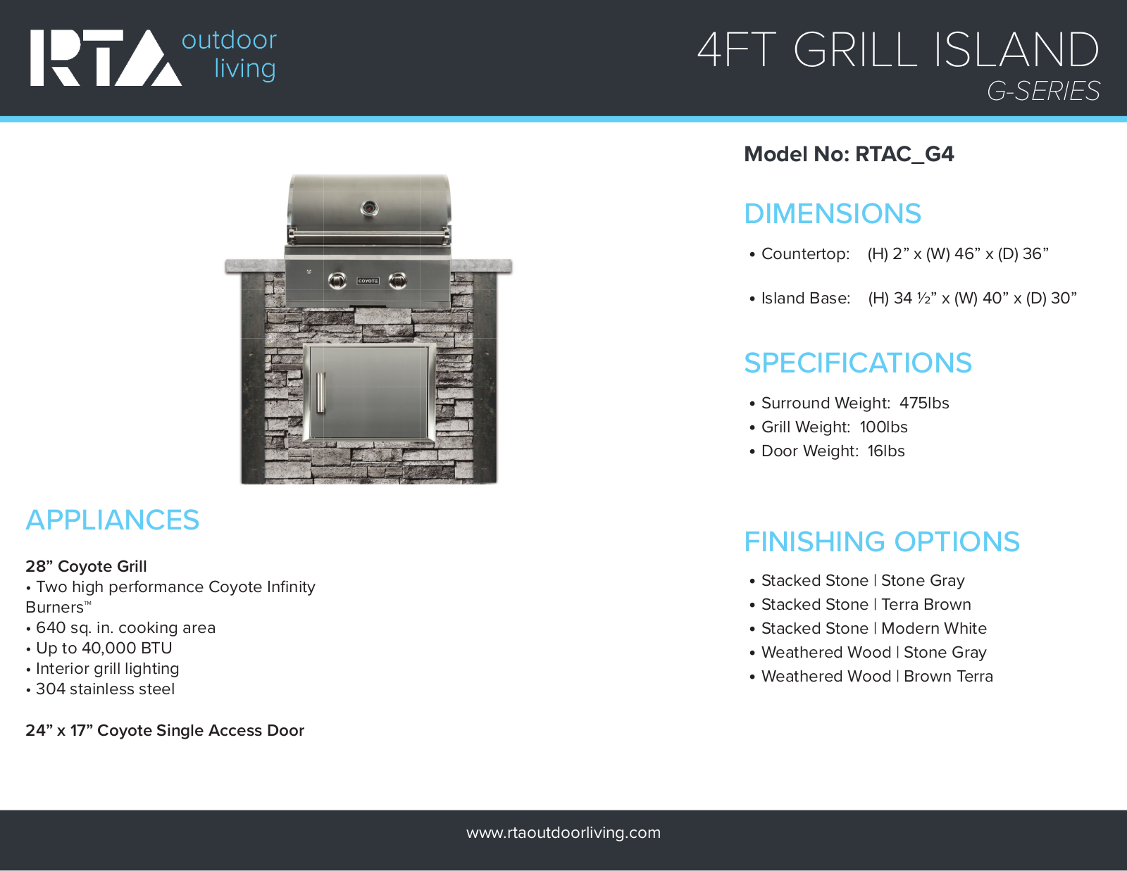 RTA Outdoor Living RTACG4WB Specifications