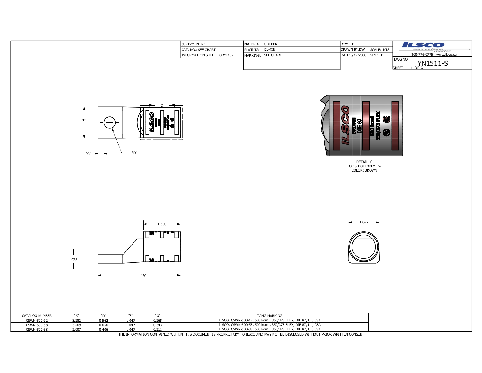 Ilsco CSWN-500-12 Data sheet