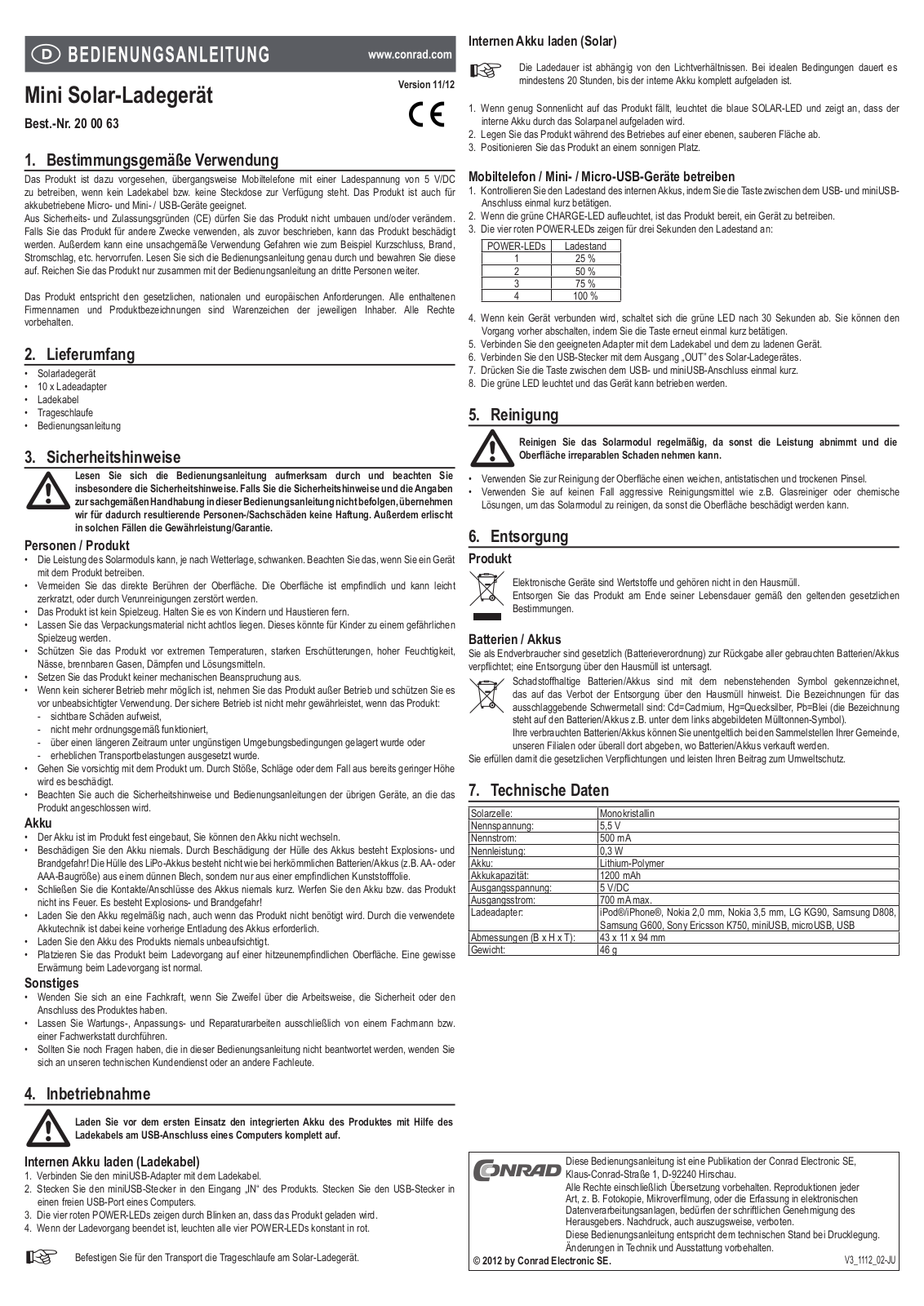 Conrad 20 00 63 Operating Instructions Manual