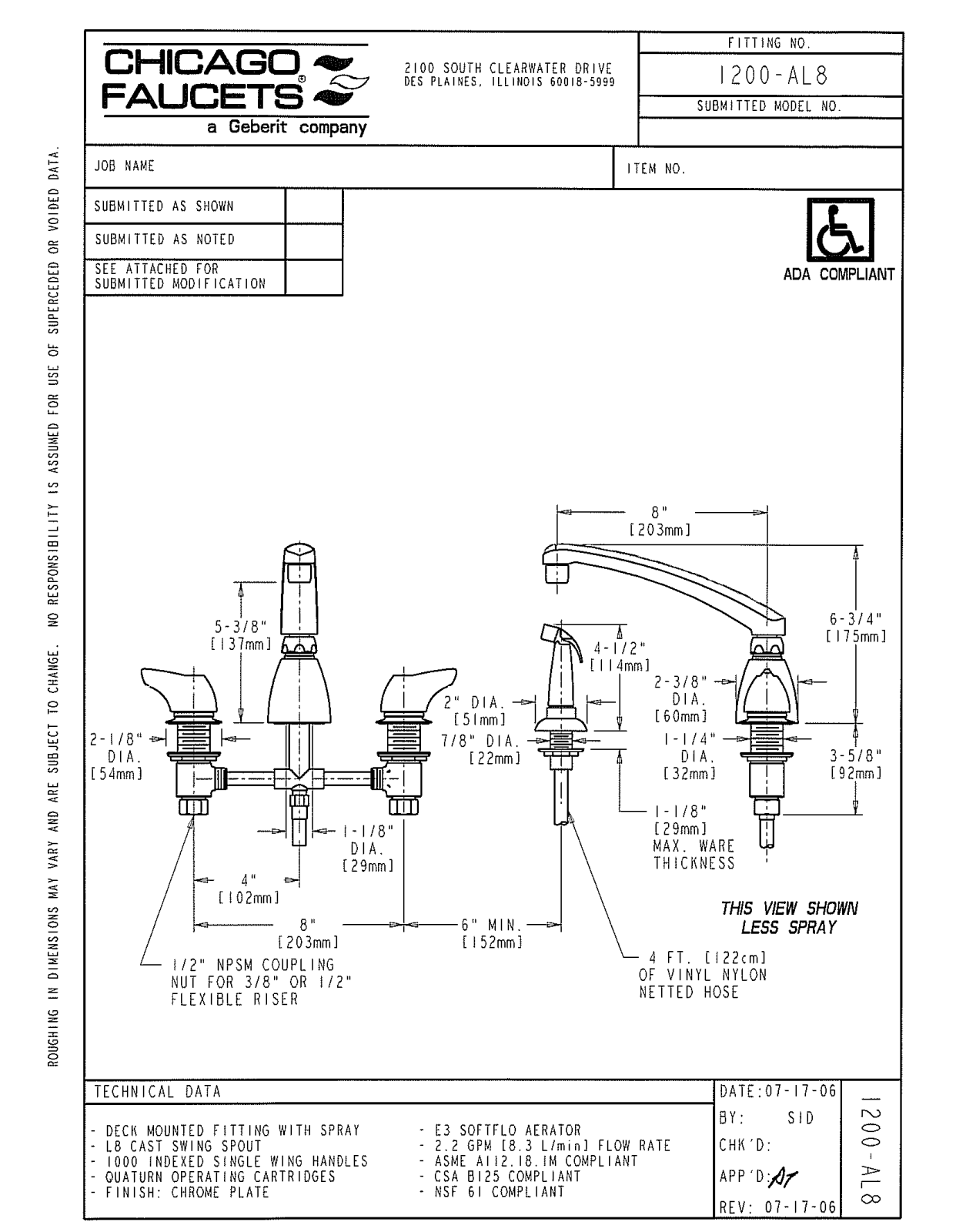 Chicago Faucet 1200-AL8CP User Manual