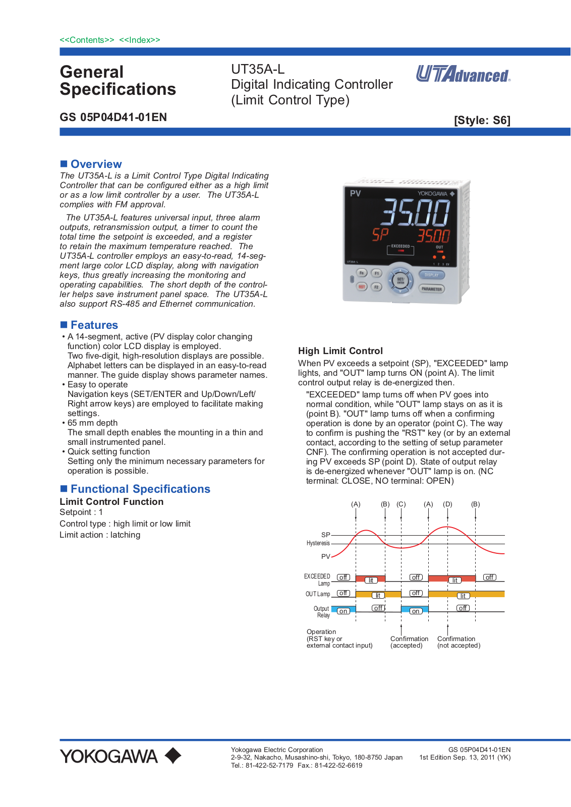 Yokogawa UT35A-L Data sheet