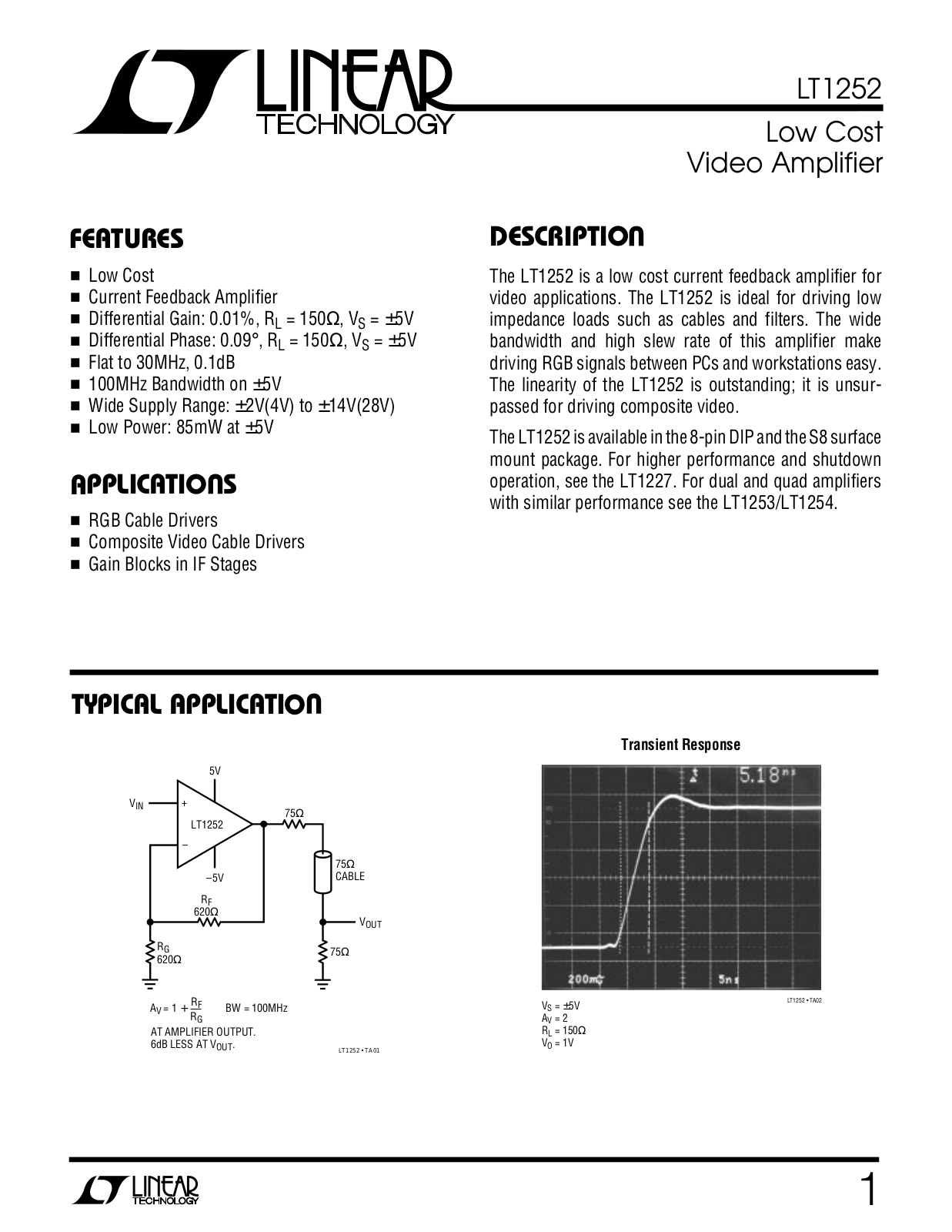 Linear Technology LT1252 Datasheet