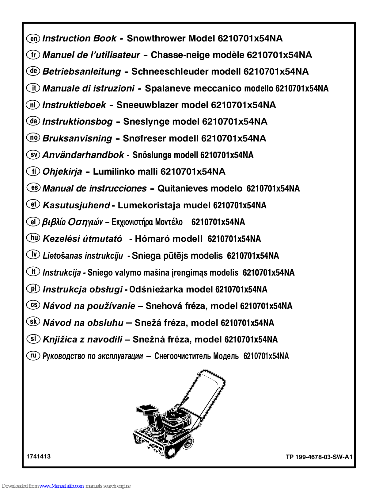 Murray 6210701x54NA Instruction Manual