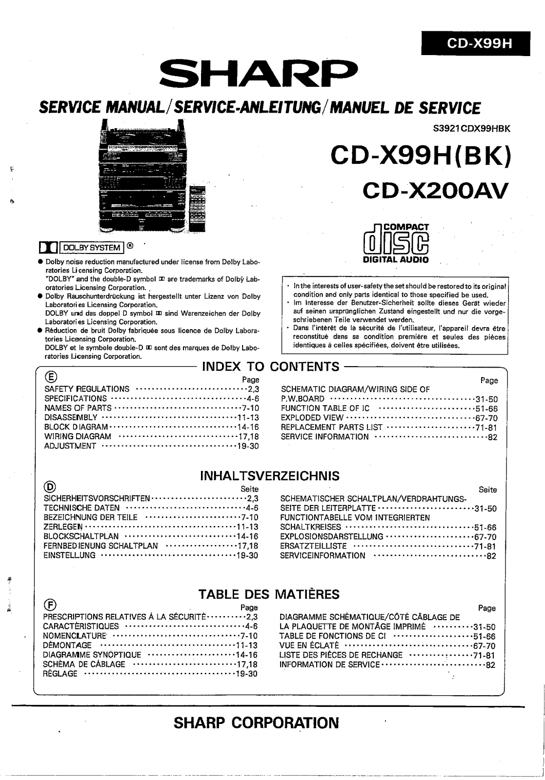 Sharp CDX-200-AV, CDX-99-H Service manual