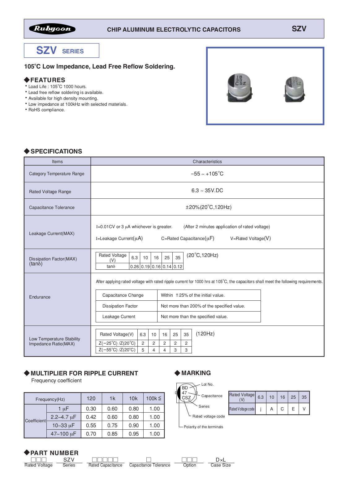 Datasheet Rubycon [smd] SZV Series Datasheet - ManualMachine.com