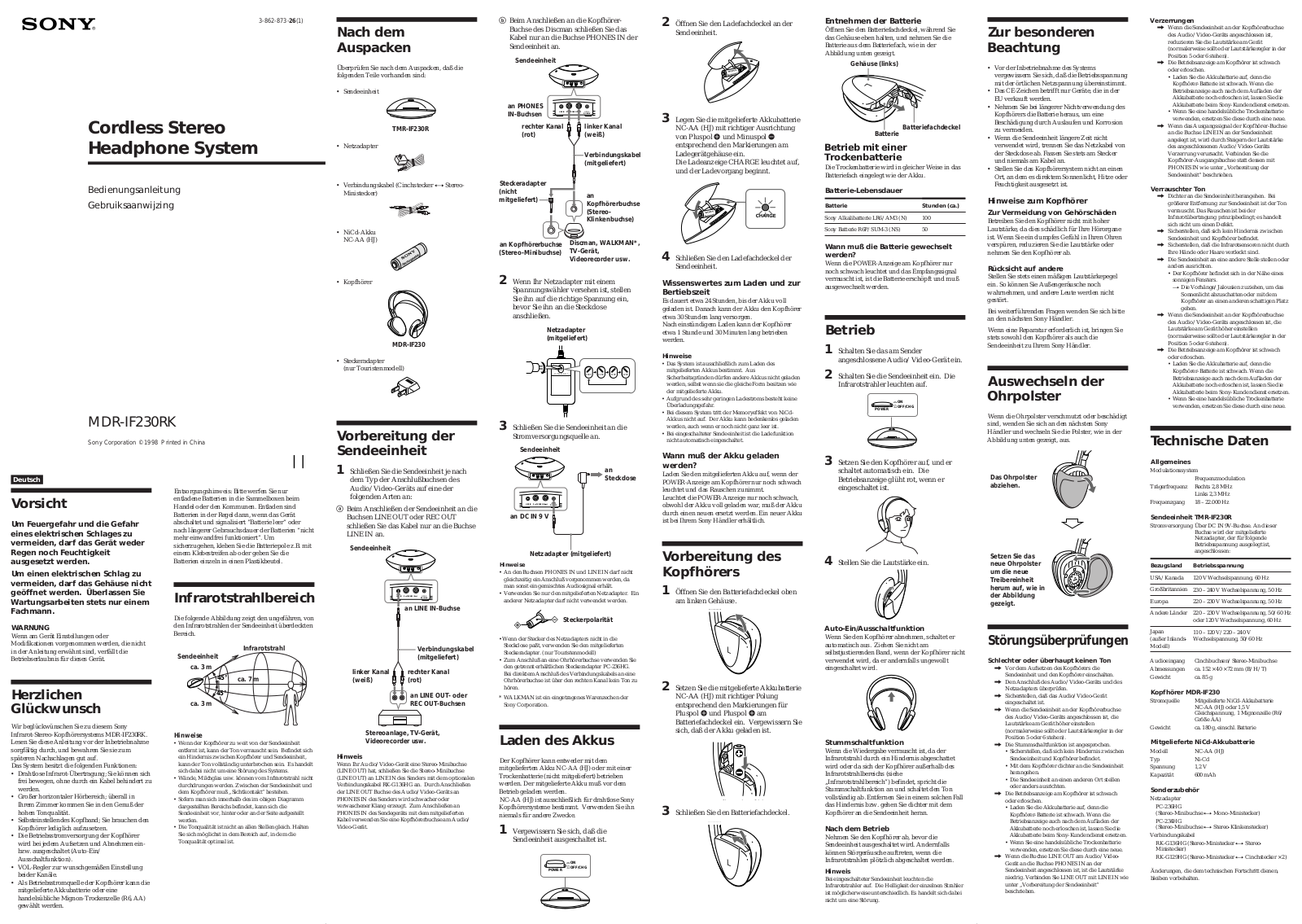 Sony MDR-IF230RK User Manual