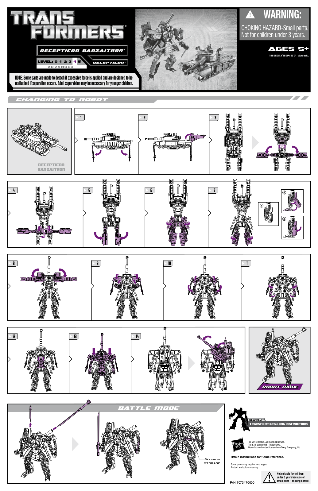 HASBRO Transformers Decepticon Banzaitron User Manual