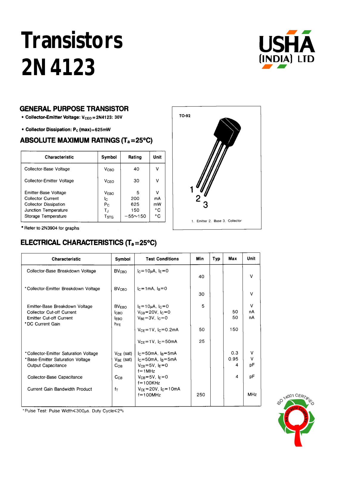 USHA 2N4123 Datasheet