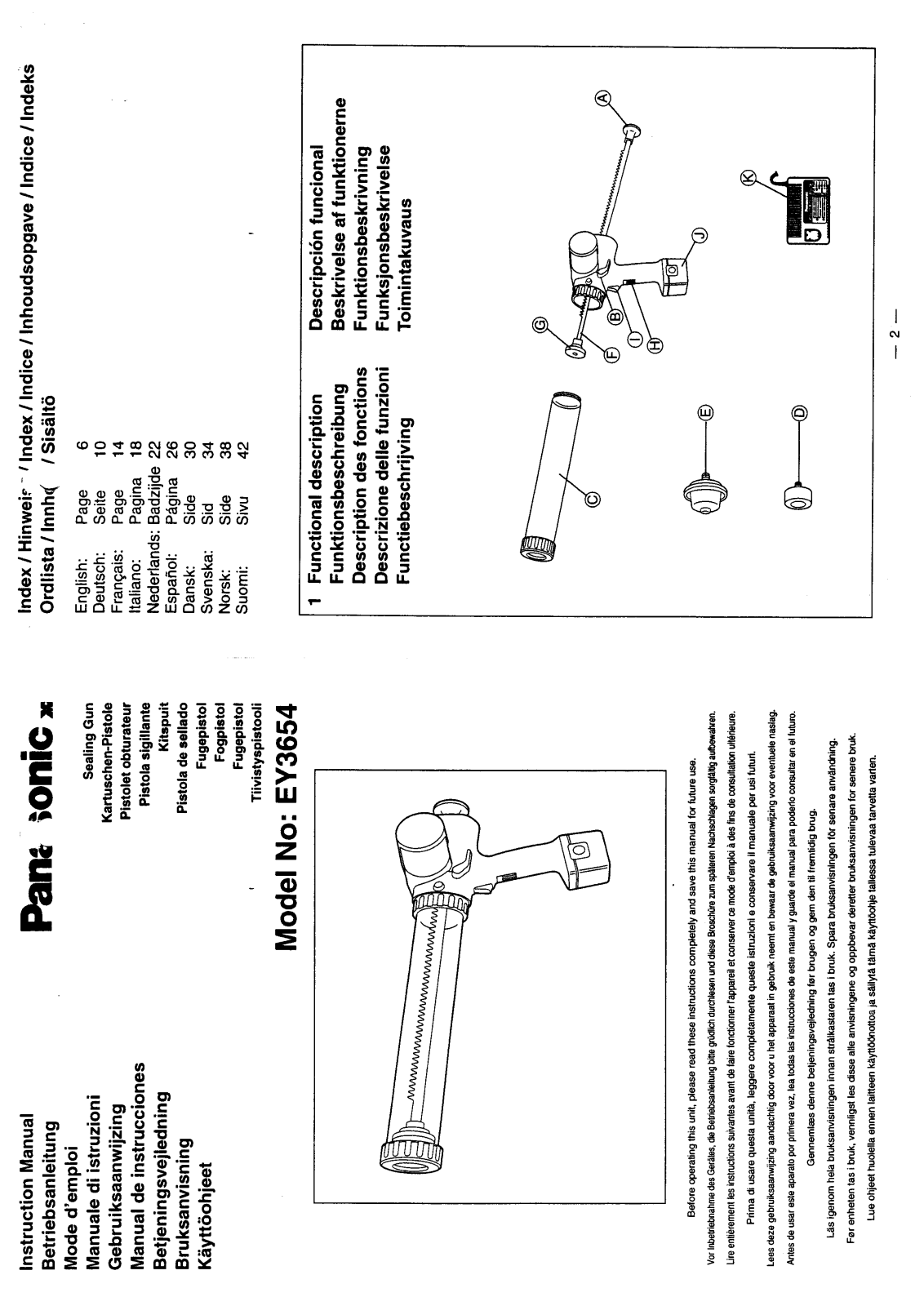 Panasonic EY3654 Operating Instruction