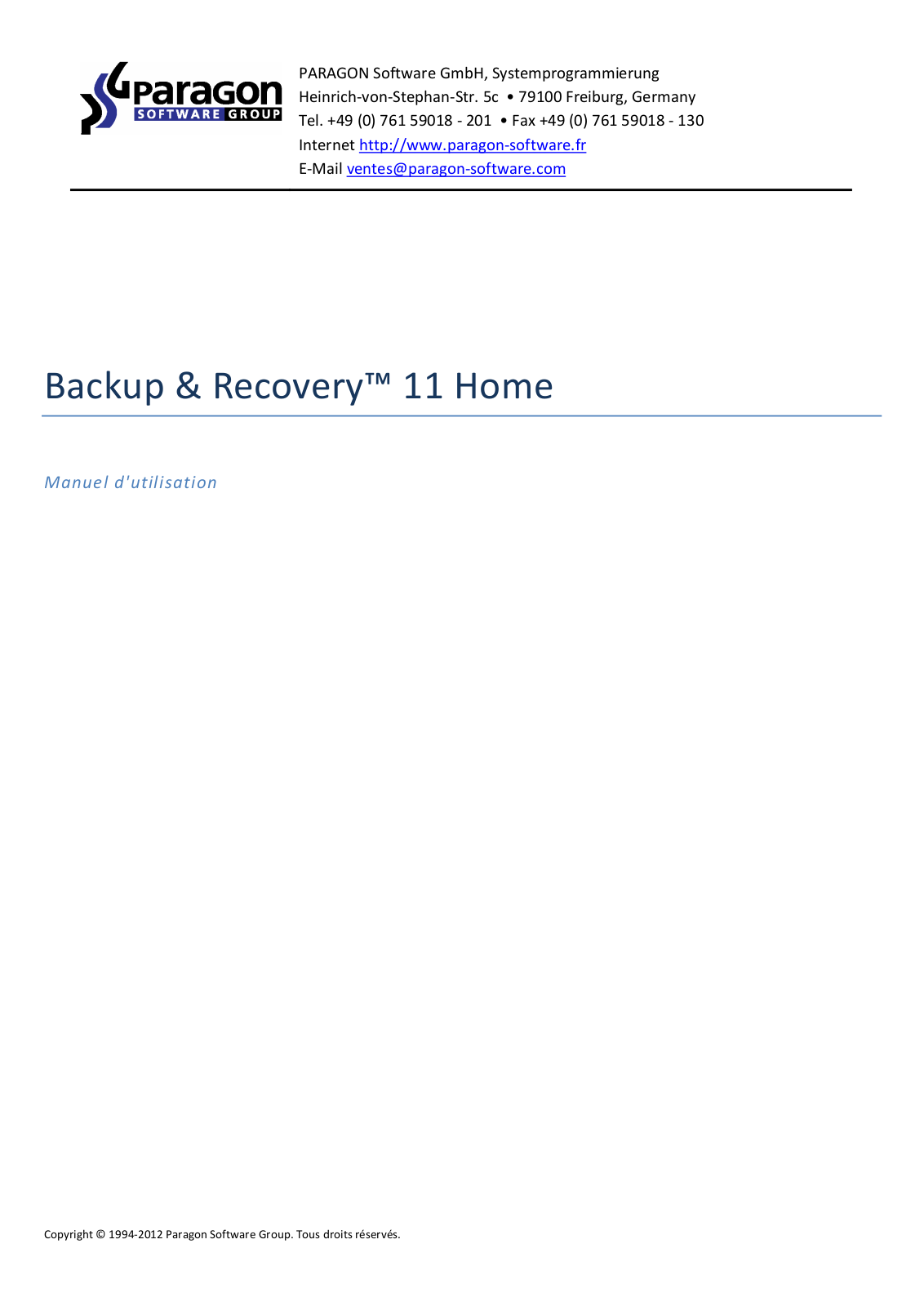 Paragon Backup Recovery 11 Home User Manual