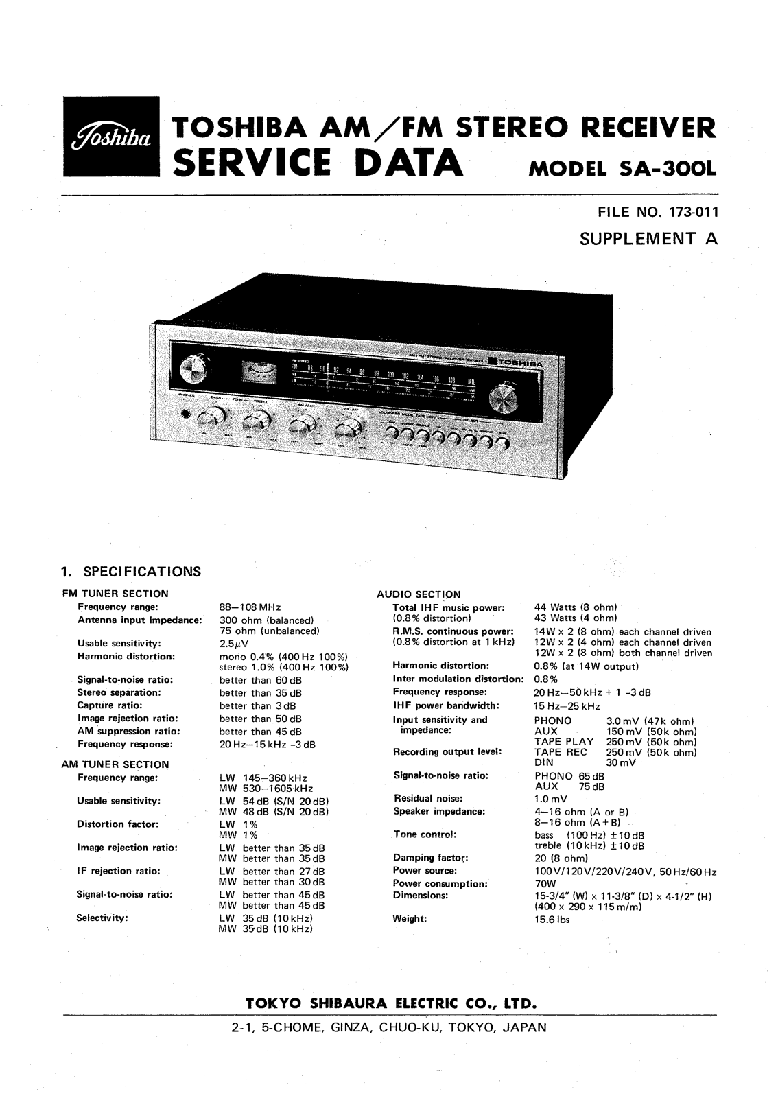 Toshiba SA-300-L Service manual