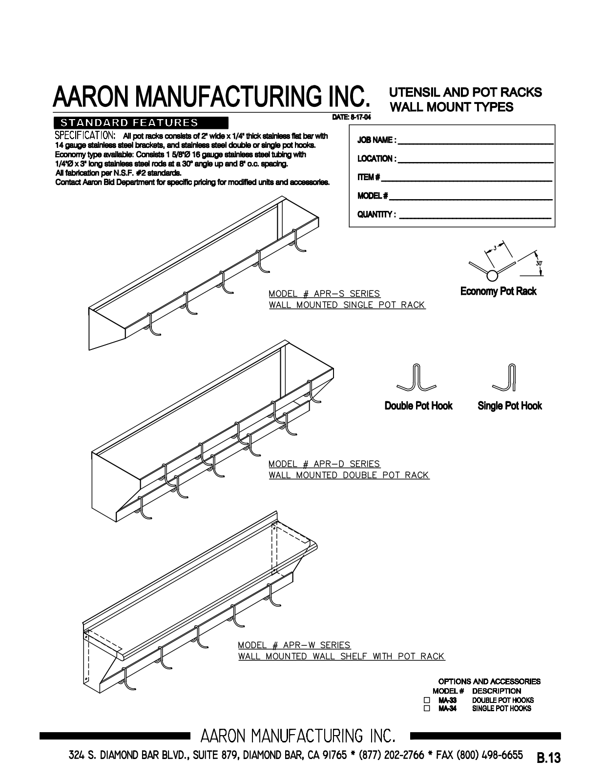 Aaron Manufacturing APR-D-120 User Manual