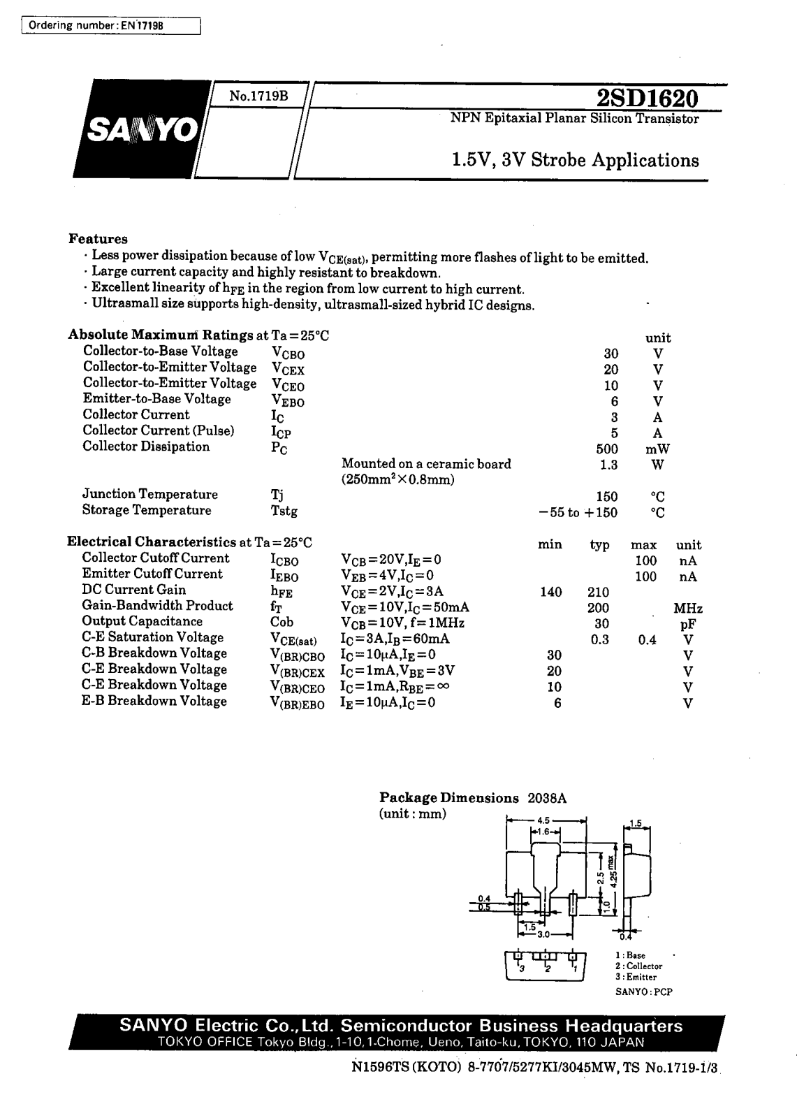 SANYO 2SD1620 Datasheet