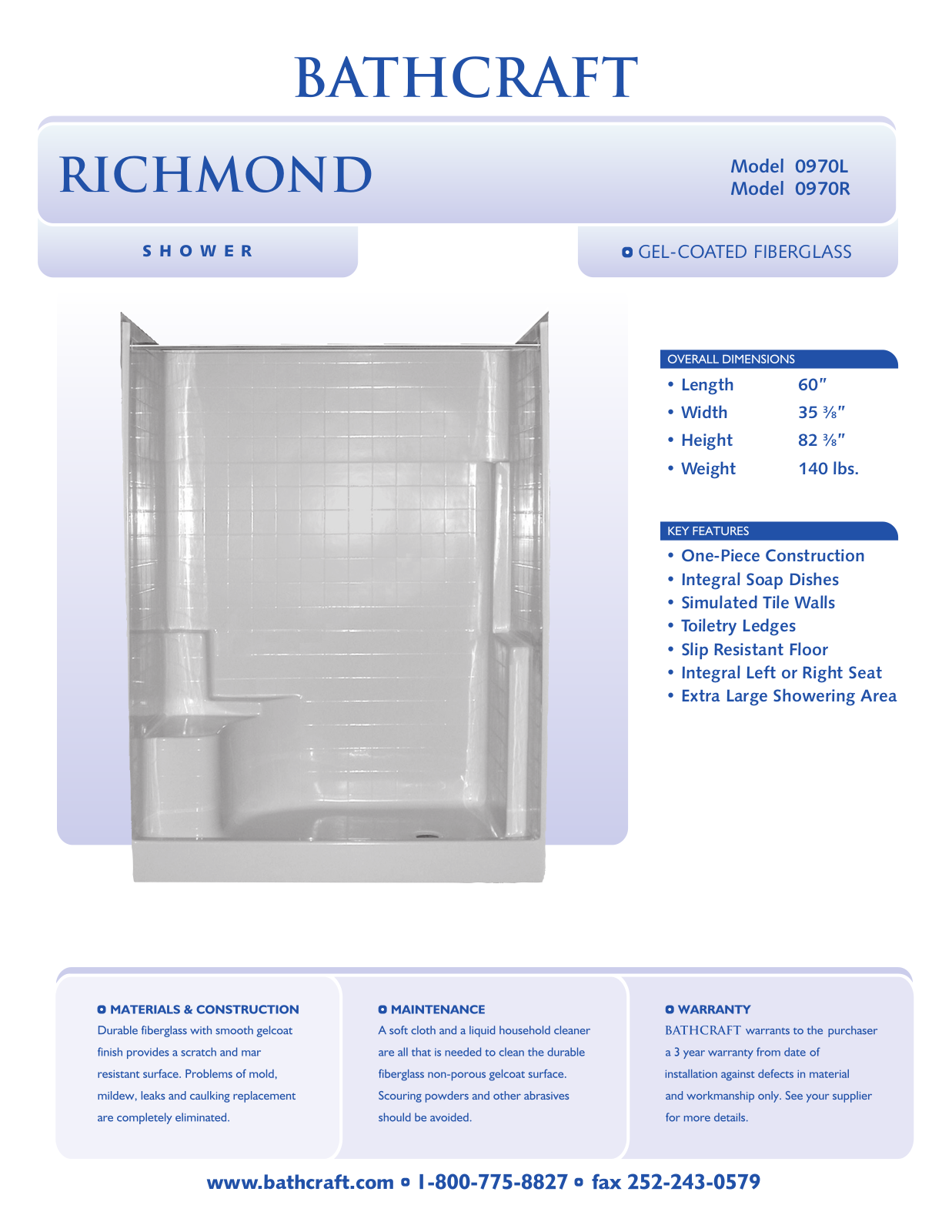 Bathcraft 0970L, 0970R User Manual