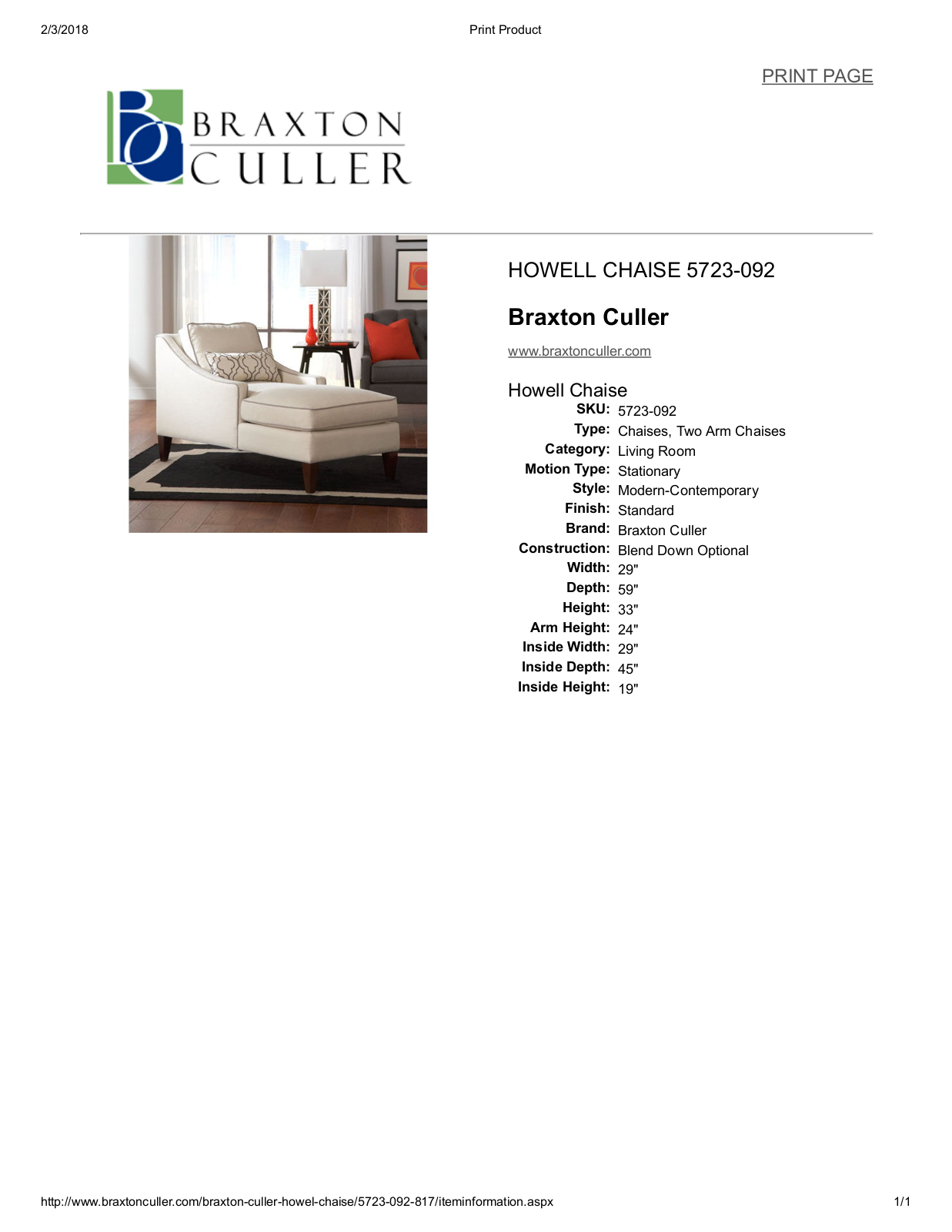 Braxton Culler BXCL1641 Specifications - ManualMachine.com