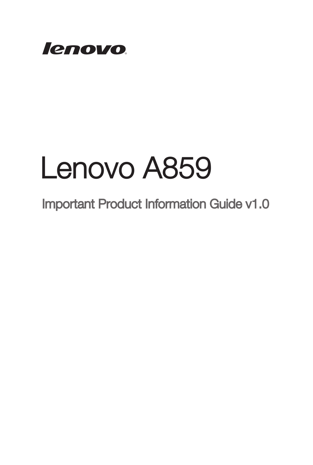 Lenovo A859 Important Product Information Guide