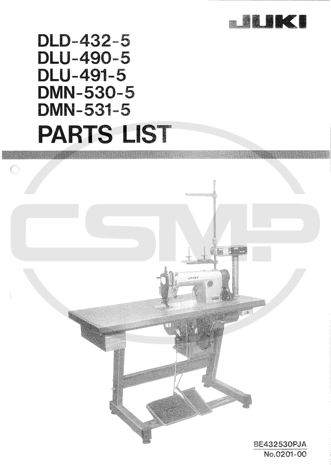 Juki DLD-432-5, DLU-490-5, DLU-491-5, DMN-530-5, DMN-531-5 Parts Book