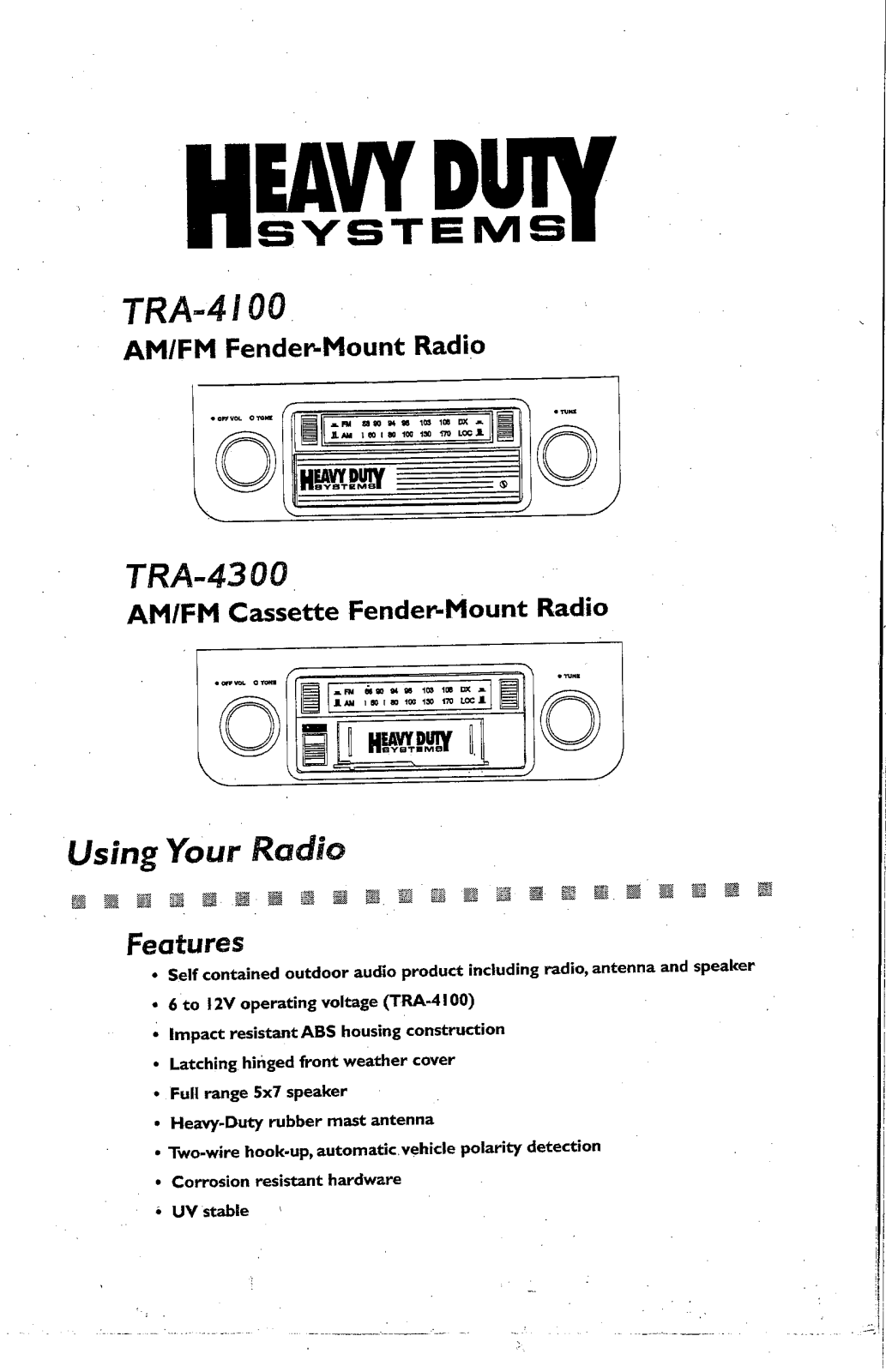 Jensen TRA-4300, TRA-4100 User Manual